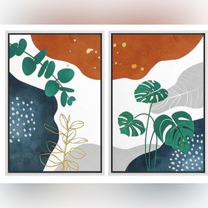 SIGNFORD Framed Canvas Print Wall Art Set Mid-Century Nordic Geometric Zen Plant